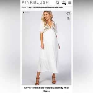 Pink Blush ivory midi maternity dress.